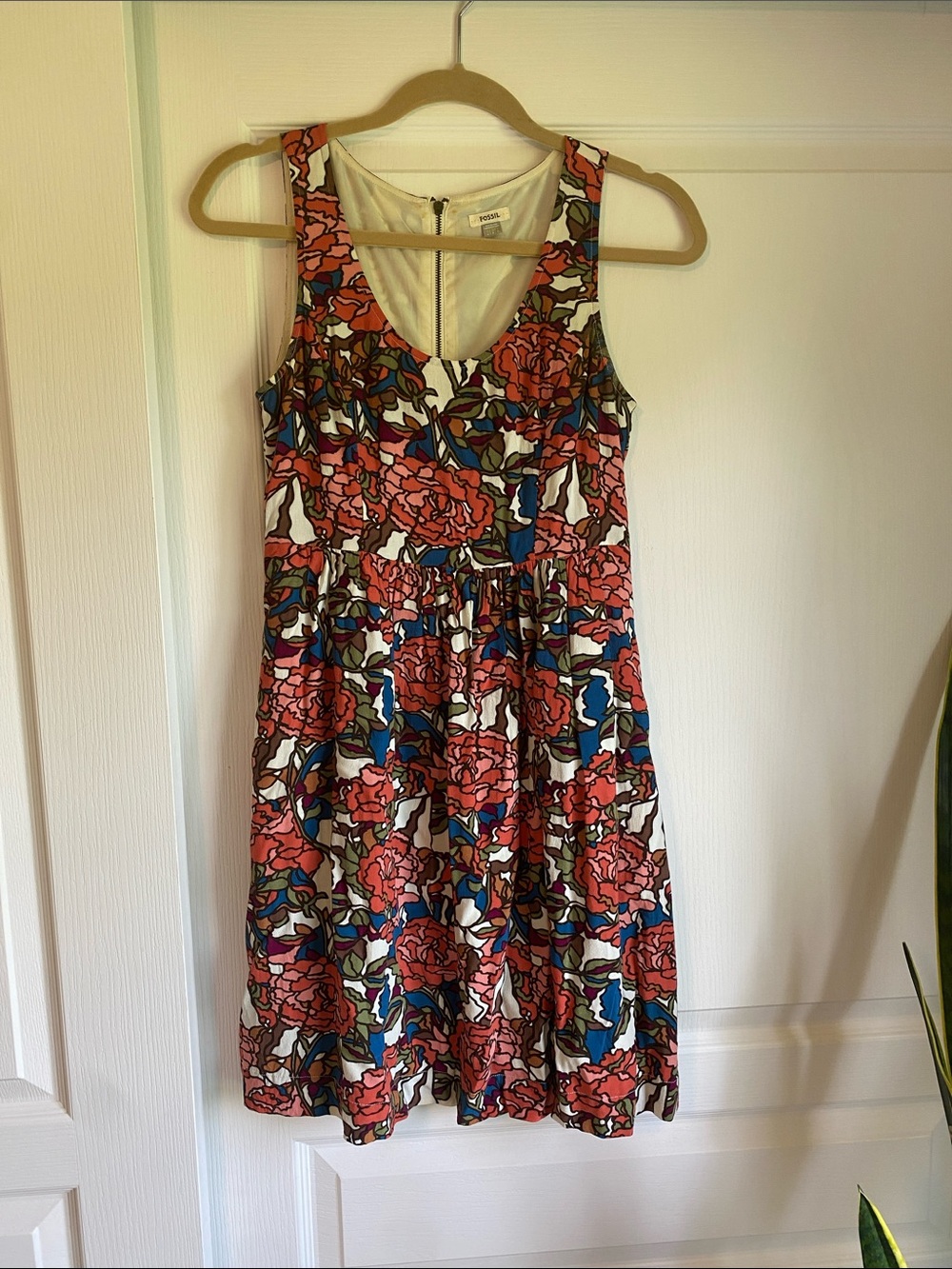 Floral Sleeveless Summer Dress in Coral, Blue & White